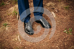 Groom shoes on brown background