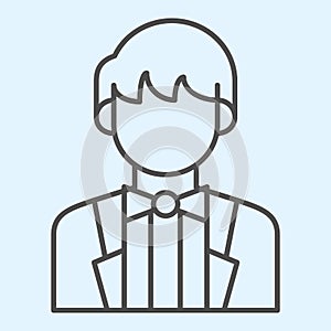 Groom thin line icon. Newly married man in black jacket. Wedding asset vector design concept, outline style pictogram on