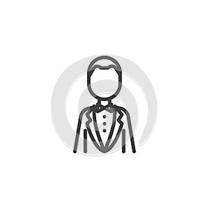 Groom in tuxedo line icon