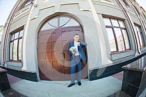 Groom waiting bride.Just married. Close up. Bridal