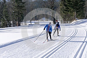Groomed ski trails for cross country skiing