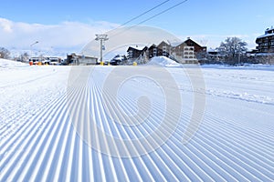 Groomed snow at Bansko ski slope, Bulgaria