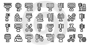 Grooming Brush icons set outline vector. Fashion cat hair