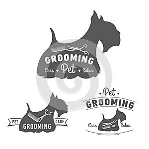 Grooming logo set. Scottish terrier icon. Vector