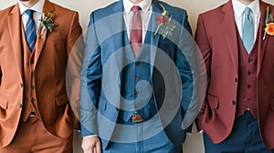 Groomsmen in Colorful Suits With Boutonnieres photo