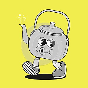 groovy cartoon vector character kettle whistling