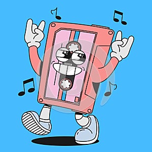 Groovy cartoon vector happy cassette tape