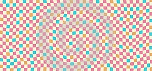 Groovy checkerboard, retro psychedelic background, funky wavy pattern, y2k print. Abstract vintage checkered wallpaper. Geometric