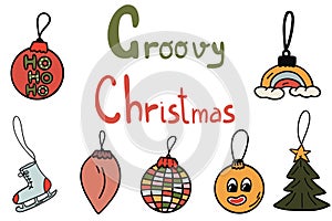 Groovy Christmas balls for a tree cartoon HoHoHo