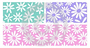 Groovy flower seamless pattern, spring floral background, grunge daisy print set, cute summer chamomile textile collection. Pastel