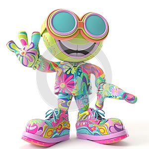 Groovy happy cartoon in three-dimensional style, playful and vibrant imagery bursting with joy, a dynamic blend of