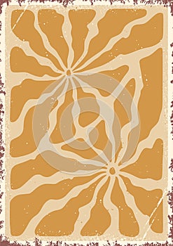 Groovy hippie 70s background. Waves, swirl, twirl, flower, rays pattern. Twisted and distorted vector in retro