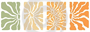 Groovy hippie 70s backgrounds. Waves, swirl, twirl, flower, rays pattern. Twisted and distorted vector set in retro