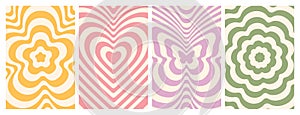 Groovy hippie 70s backgrounds. Waves, swirl, twirl pattern in trendy retro psychedelic style.