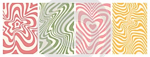 Groovy hippie 70s backgrounds. Waves, swirl, twirl pattern in trendy retro psychedelic style.