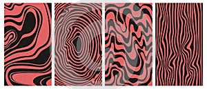 Groovy hippie 70s vector backgrounds set. Chessboard and twisted patterns. Backgrounds in trendy retro trippy style.Twisted and