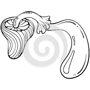 Groovy hippie bent mushroom line art