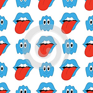 Groovy Hippie Sticker Retro Emoji Retro Pop Art Vector Vintage Illustration Seamless Pattern