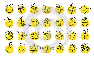 Groovy lovely funny faces stickers emoticons. Funky happy character