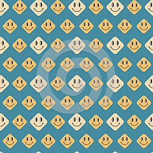 Groovy pattern. Seamless trendy retro background with smiles. Good vibes concept. Vector illustration. Repeat vintage pattern