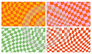 Groovy retro pattern background in psychedelic checkered backdrop style. A chessboard in a minimalist abstract design