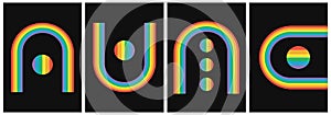 Groovy Retro rainbow striped color background set.Groovy rainbow backgrounds.