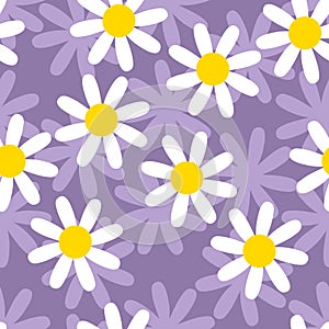 Groovy seamless pattern with nostalgic retro camomile flowers. Hippie aestetic texture print for tee, paper, fabric, textile.