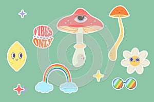 groovy set stickers clip art. Vector illustration