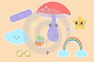 groovy set stickers clip art. Vector illustration