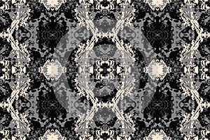 Vintage distressed psychedelic Damask black vector pattern