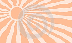 Groovy sun peach pattern, retro summer ray background, wave radial sunshine shape. Cartoon vector illustration