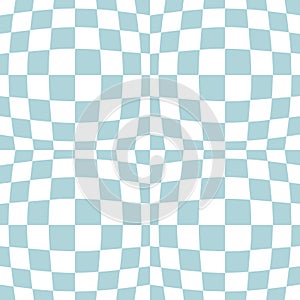 Groovy trippy grid seamless pattern in retro style. Checkerboard background with distorted squares. Funky doodle vector