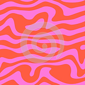 Groovy Waves Seamless Pattern. Psychedelic Curved Vector Background in 1970s Hippie Retro Style