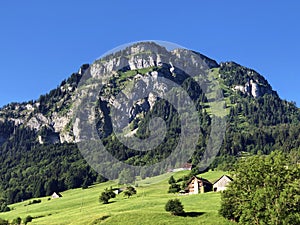 Gross Aubrig or Grosser Aubrig Mountain above the alpine Lake Wagitalersee Waegitalersee, Innerthal - Canton of Schwyz