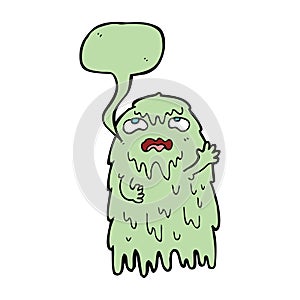 gross cartoon ghost with speech bubble