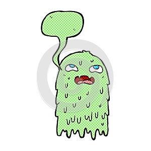 gross cartoon ghost with speech bubble