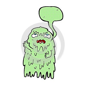 gross cartoon ghost with speech bubble