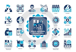 Gross National Income solid icon set