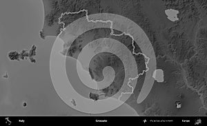 Grosseto outlined, Italy. Grayscale