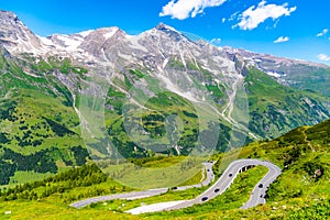 Grossglockner High Alpine Road, German: Grossglockner-Hochalpenstrasse. High mountain pass road in Austrian Alps