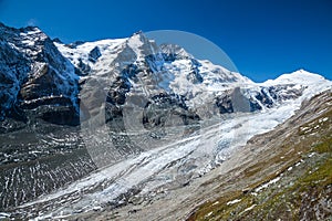 Grossglockner, the highest mountain in Austria along with the Pasterze glacier