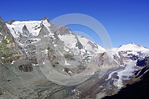 The Grossglockner and Johannisberg mountains with the glacier Pasterze.