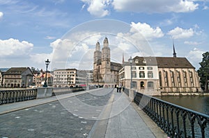 GrossmÃ¼nster and Munsterbrucke bridge, Zurich