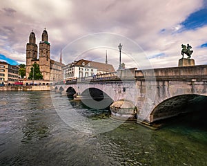 Grossmunster Church and Limmat River, Zurich, Switzerland