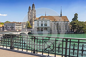 The Grossmunster Great Minster Romanesque style Protestant church in Zurich, Switzerland