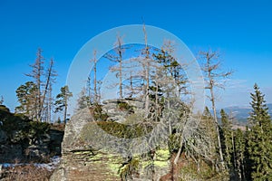 Grossofen - Scenic view of massive rock formation called Grossofen surrounded by idyllic forest in Modriach, Hebalm, Kor Alps