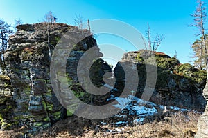 Grossofen - Scenic view of massive rock formation called Grossofen surrounded by idyllic forest in Modriach, Hebalm, Kor Alps