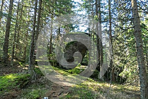 Grossofen - Scenic view of massive rock formation called Grossofen surrounded by idyllic forest in Modriach, Hebalm, Kor Alps