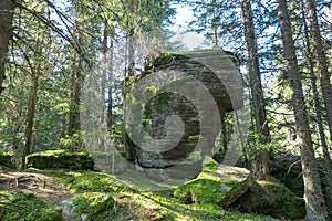 Grossofen - Scenic view of massive rock formation called Grossofen surrounded by idyllic forest in Modriach, Hebalm, Kor Alps