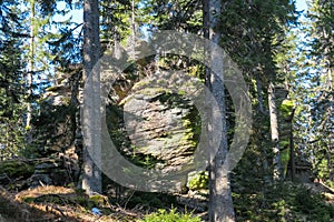 Grossofen - Scenic view of massive rock formation called Grossofen surrounded by idyllic forest in Modriach, Hebalm, Kor Alps